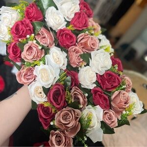 NUPTIO Artificial Flower Centerpieces – Burgundy, Dusty Rose & White Rose